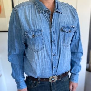 Men’s denim button down long sleeve shirt, blue
